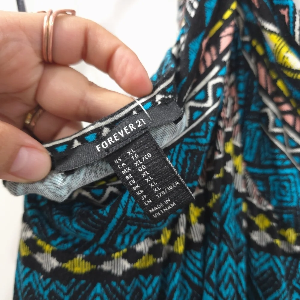 FOREVER 21 Nwt Geo Aztec Multi Color Halter Maxi Sun Dress, Size XL, Vacation - Picture 5 of 12